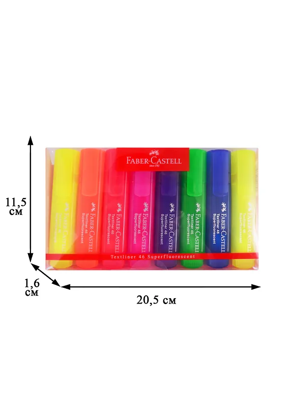Текстовыделители Faber-Castell, 46 Superfluorescent, 8 цветов 1-5 мм 255825 — 2