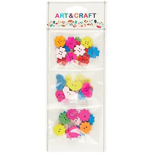 Набор деревянных пуговиц Цветики -сердечки яркие (микс форм  и цветов), 30шт (орр)