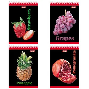 Блокнот А7 40л кл."Фрукты на черном" гребень, тонир.блок, цв.обл,офсет, Hatber