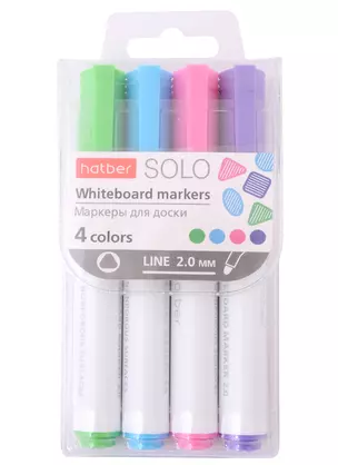 Маркеры для досок Hatber, Solo Fun colors, 4 цвета 2 мм — 2928943 — 1