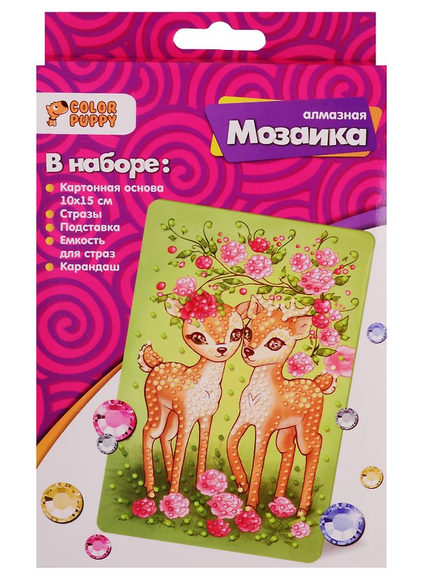 Набор для творчества Color Puppy Алмазная мозаика Оленята, 10*15см 2727183 — 1