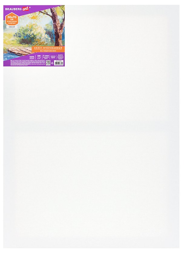 Холст на подрамнике 50*70см 280г/м2, грунт, 100% хлопок, мелкое зерно, BRAUBERG ART DEBUT 2936363 — 1
