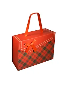 Коробка подарочная "Шотландка" 22*15*5,5см,  на магните, красная, картон, Хансибэг