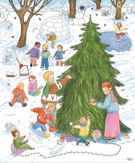 

Конни и Якоб наряжают ёлку. Новогодний плакат-игра для малышей