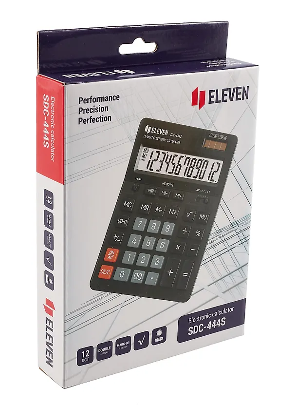 Калькулятор 12 разрядный, настольный, 2-е питан., черный, Eleven SDC-444S 3010235 — 1