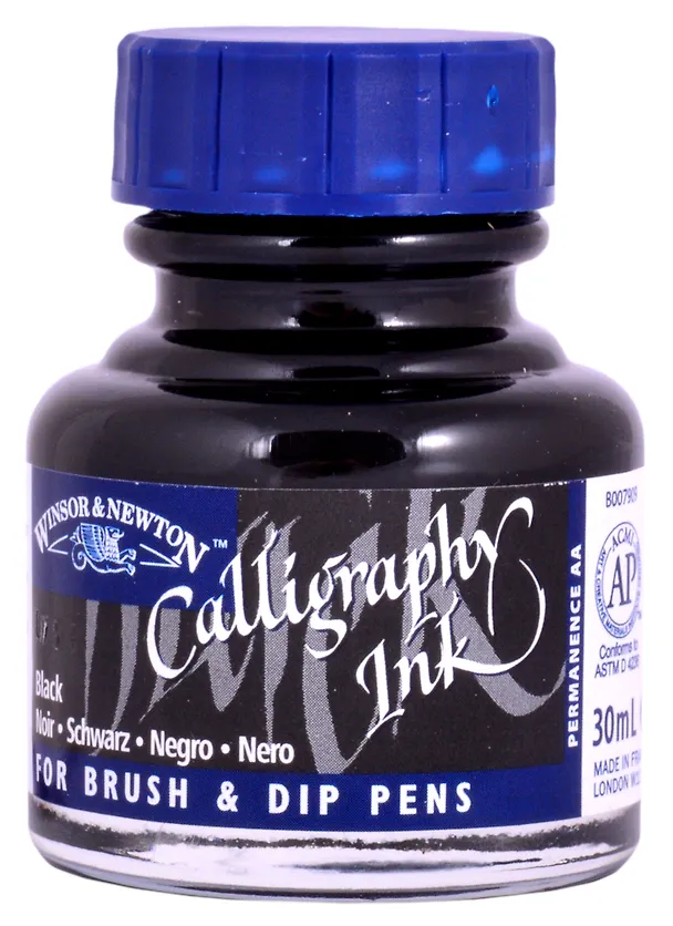 Тушь для каллиграфии 30мл черная (синяя крышка), Winsor&Newton 261812 — 1