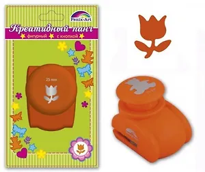 Панч-дырокол кнопочный ТЮЛЬПАН рисунок/25мм, панч/62,5*44*49мм, оранжевый, в блистере 45799