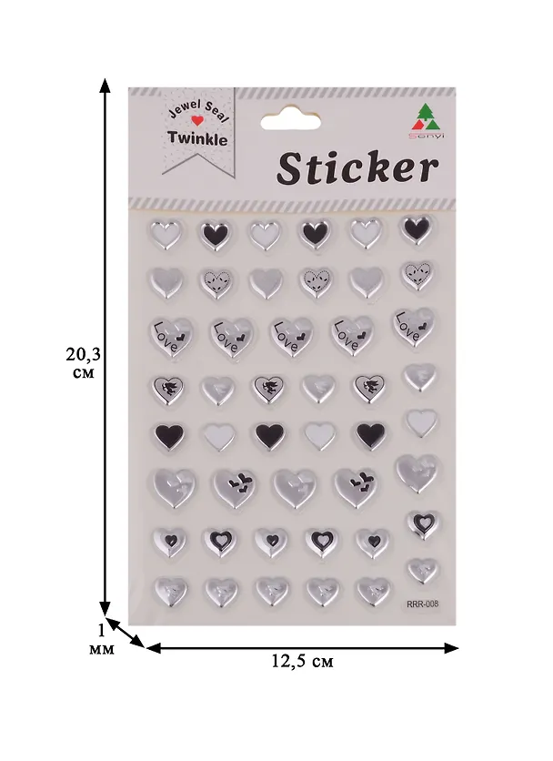Наклейки PVC Сердца, микс 2688649 — 3