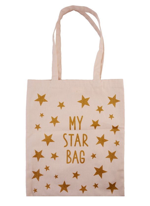 Сумка-шоппер "My star bag" бежевая, текстиль, золотой глиттер, 40*32/35см, СК2020-47 2781968 — 1