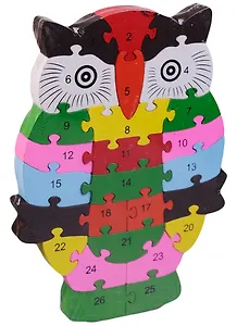 Игра,  Деревянные пазлы-фигуры с цифрами и английским алфавитом Сова 11-02203-N-3