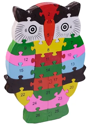 Игра,  Деревянные пазлы-фигуры с цифрами и английским алфавитом Сова 11-02203-N-3 2574207