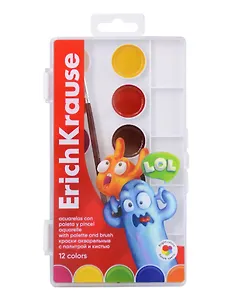 Краски акварельные 12цв "Jolly Friends" с палитрой, пл/к., с/к., ERICH KRAUSE