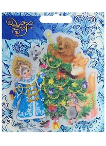 Панно новогоднее со светодиодами Снегурочка и зверята (11x10x3)