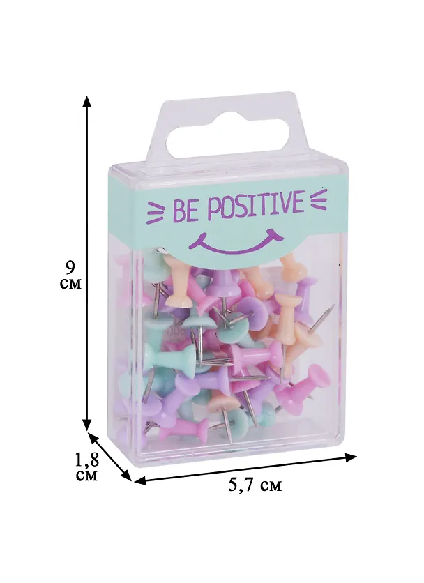 Кнопки-гвоздики Be positive, 21 мм, 40 штук, пастельные, в ассортименте 247550 — 2