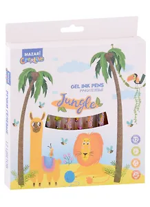 Ручки гелевые Mazari, Jungle, ароматизированные с блестками 12 цветов