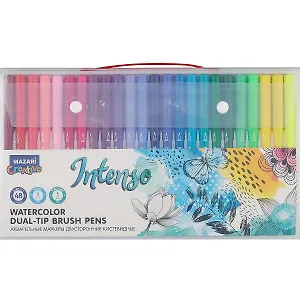 Маркеры акваркльные INTENSO, 48цв, двусторнние, наконечник кисть и перо, пластик.упаковка