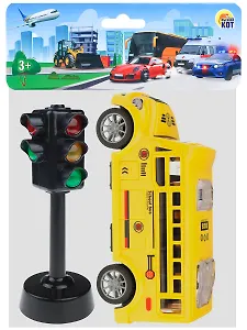 Автобус в наборе со светофором. Открывающиеся двери 16.5х5х21см (Арт. И-8791)