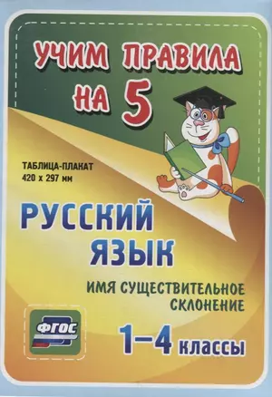 Русский язык. Имя существительное. Склонение. 1-4 классы. Таблица-плакат — 2784431 — 1