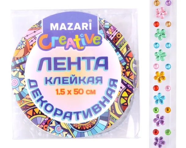 Лента клейкая декоративная со стразами, 50х1.5см 3018798 — 1