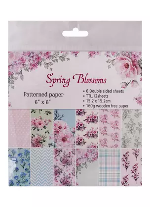 Бумага для скрапбукинга двусторонняя Spring Blossom, 15,2*15,2 (12дизайнов 12 листов) — 2727279 — 1