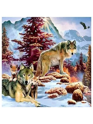 Алмазная мозаика MAZARI Семья волков в горах , 30х30см (рама 28.8х28.8 см) частичная выкладка, стразы разного размера 361831