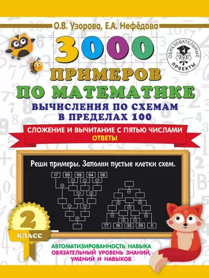 3000 примеров по математике. Вычисления по схемам в пределах 100. Сложение и вычитание с пятью числами. Ответы. 2 класс — 2876890 — 1