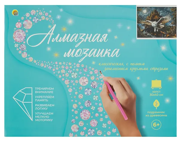 Алмазная мозаика с подрамником, с полным заполнением "Магическая сова и замок", 30 х 40 см 3024905 — 3