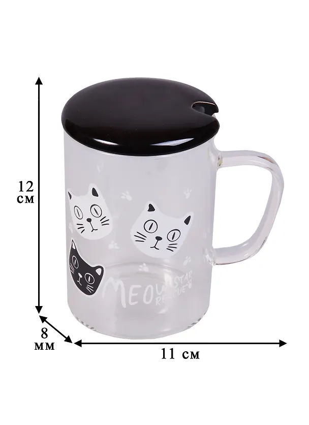 Кружка с крышкой и ложкой Meow (стекло) (350мл) 2619259 — 3