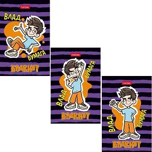 Блокнот А7 48л кл. "Влад А4" склейка, трехцв.блок, глянц.ламинация, ассорти