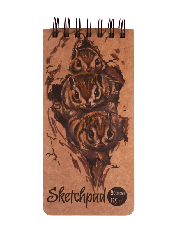 Скетчбук 105*220 80л "Бурундуки" крафт бумага 80г/м2, карт.обл., тв.подложка, гребень 256306 — 1