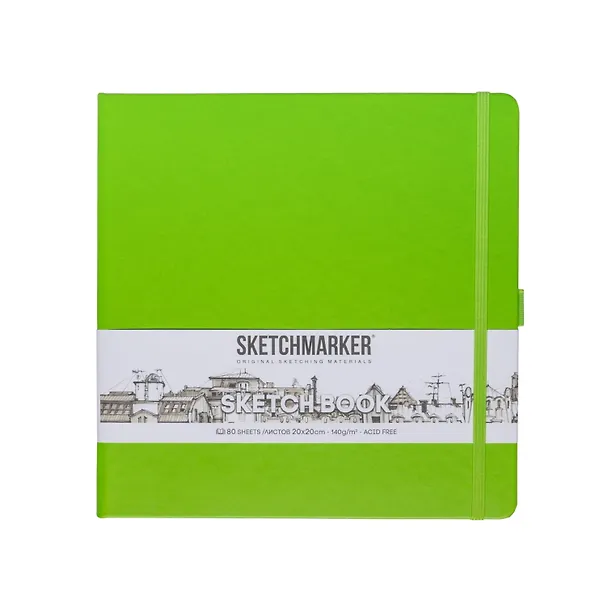 Скетчбук 20*20 80л "Sketchmarker"  зеленый луг, 140г/м2, слоновая кость, тв.обл. 3012405 — 1