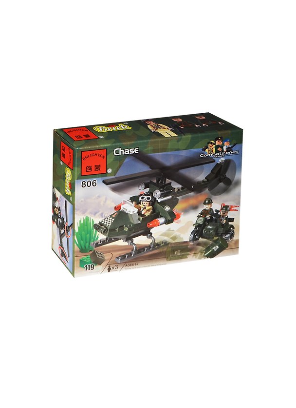 Конструктор пласт. Воен. вертолет с фигуркой и аксесс. (BRICK806) (159639) (119дет.) (6+) (коробка) (18х5х14см) (в кор. 70шт) 2455713 — 1