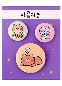 Набор значков Kawaii Мишка, сиба-ину и котик (металл) (2 шт 25мм, 1 шт 38мм)