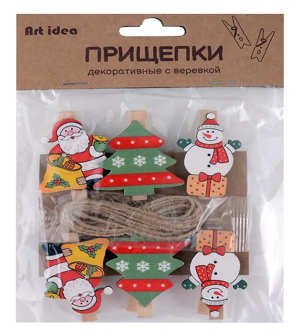 Прищепки декоративные с веревкой 6 шт 3042086 — 2