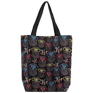 Сумка-шоппер на молнии Совы в очках на черном фоне, 38*35см (текстиль, флис)