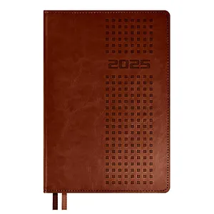 Ежедневник дат. 2025г. А5 176л "Сариф" коричневый, кожзам, тв.переплет, обложка поролон, дизайн.перфорация, офсет, ляссе