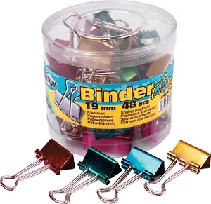 Зажимы для бумаг 48шт 19мм цветные, металлик, тубус, CENTRUM