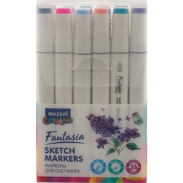 Маркеры для скетчинга 24цв Fantasia Flowers colors на спиртовой основе, пулевидный/клиновидный наконечники 2,5-6,2мм, Mazari 2912166 — 2