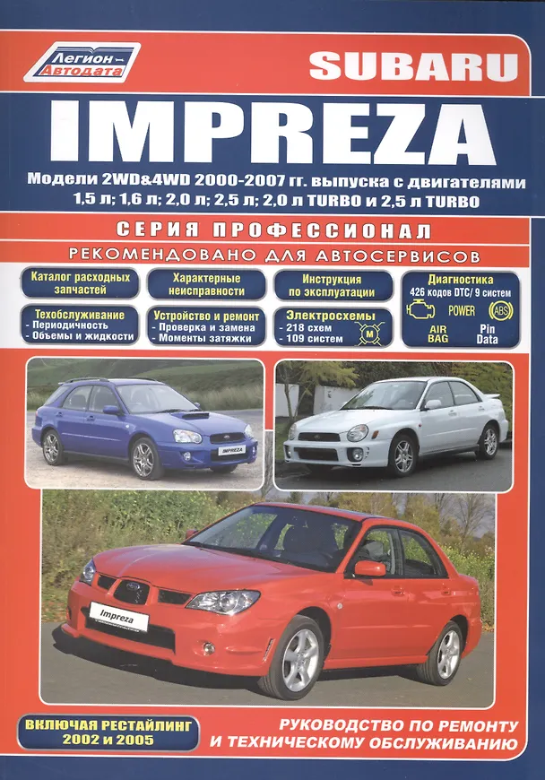 Книга Subaru Impreza. Модели 2WD&4WD 2000-2007 гг. выпуска с двигателями 1,5 л. 1,6 л. 2,0 л. 2,5 л. 2,0 л. TURBO и 2,5 л. TURBO. Включая рестайлинг 2002 и 2005. Руководство по ремонту и техническому обслуживанию () — 1
