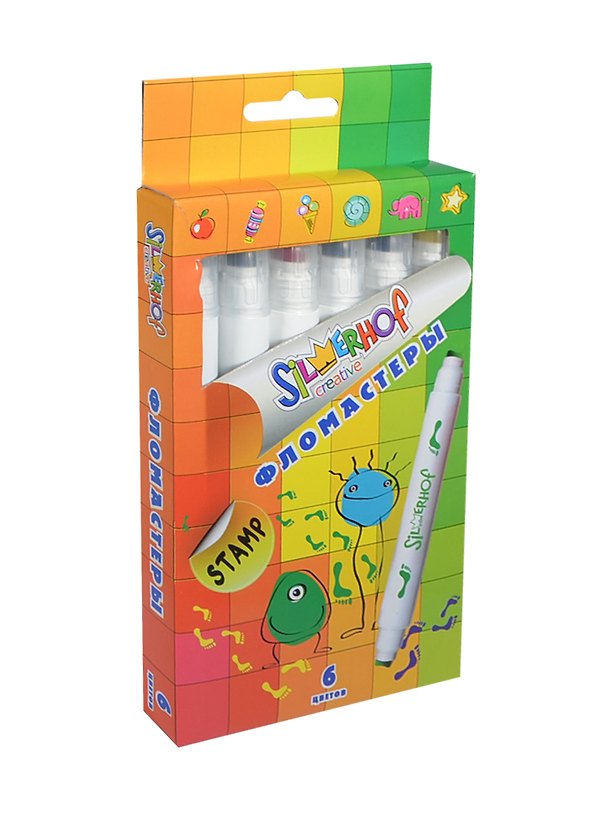 Фломастеры 06цв "EMOTIONS CREATIVE" двухсторонние, со штампами, блистер, подвес, Silwerhof 231388 — 1