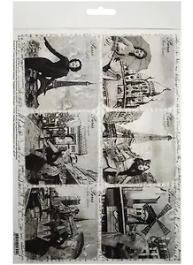 Декупажная карта Открытки из путешествий монохром (А4) (пл. 40г/м2) (Karal687) (упаковка)