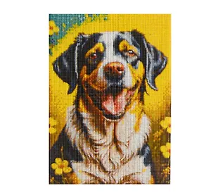 Алмазная мозаика (классическая) с подрамником, с полным заполнением "Радостный пёсик", 22 х 32 см