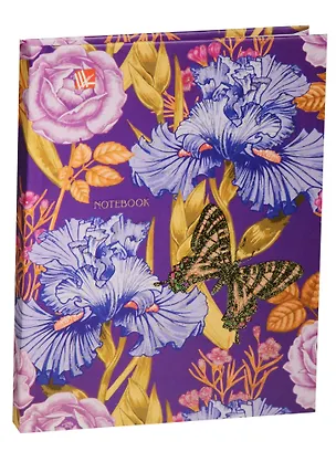 Записная книжка А6 64л "Цветы. Ирисы и бабочки" 7БЦ, мат.лам., выб.лак, блестки, Listoff 241546