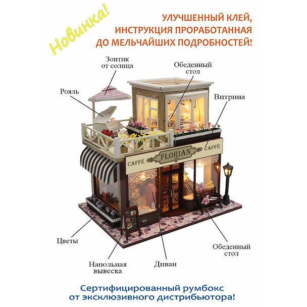 Сборная модель Румбокс «Известные кафе мира. Caffe Florian», 22х16х19 см, Mini House DIY 2960700 — 1