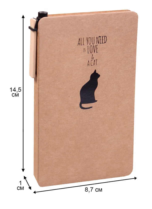 Блокнот А6 100л нелин. "All you need is cat", крафт, с ручкой, Haich 243318 — 3