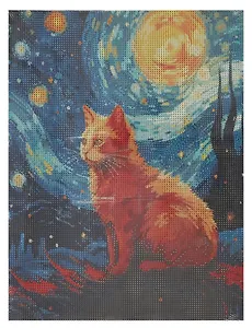 Алмазная мозаика (классическая), с подрамником, с полным заполнением "Кот Ван Гога", 30 х 40 см