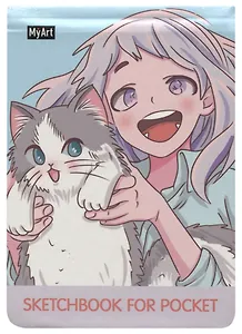 Скетчбук А6 48л "Sketchbook for Pocket. Милый котик аниме" белый офсет, резинка, тв.обложка