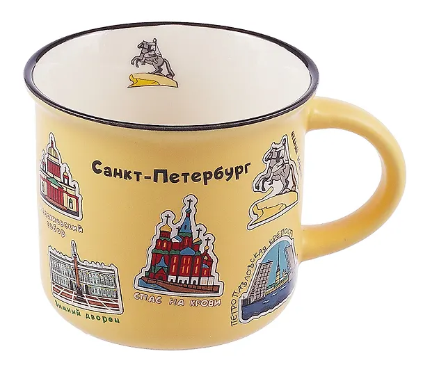 Кружка фарфор матовая 180мл СПб. Пиктограммы, желтая 3104639 — 1