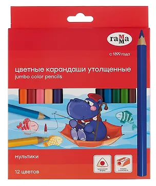 Карандаши цветные 12 цветов "Мультики" трехгранные, с точилкой 3102246