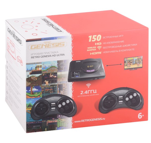 Игровая приставка «SEGA Retro Genesis HD Ultra», 150 игр, 2 беспроводных 2.4ГГц джойстика, HDMI кабель, Retro Genesis 3000090 — 1